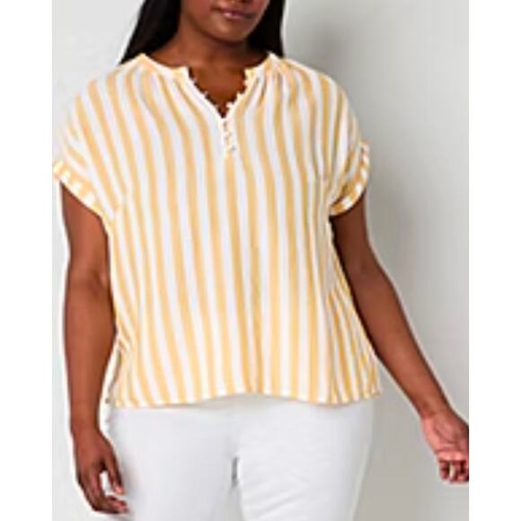 Lightweight linen white & yellow striped women's top plus size 0X - Picture 1 of 8